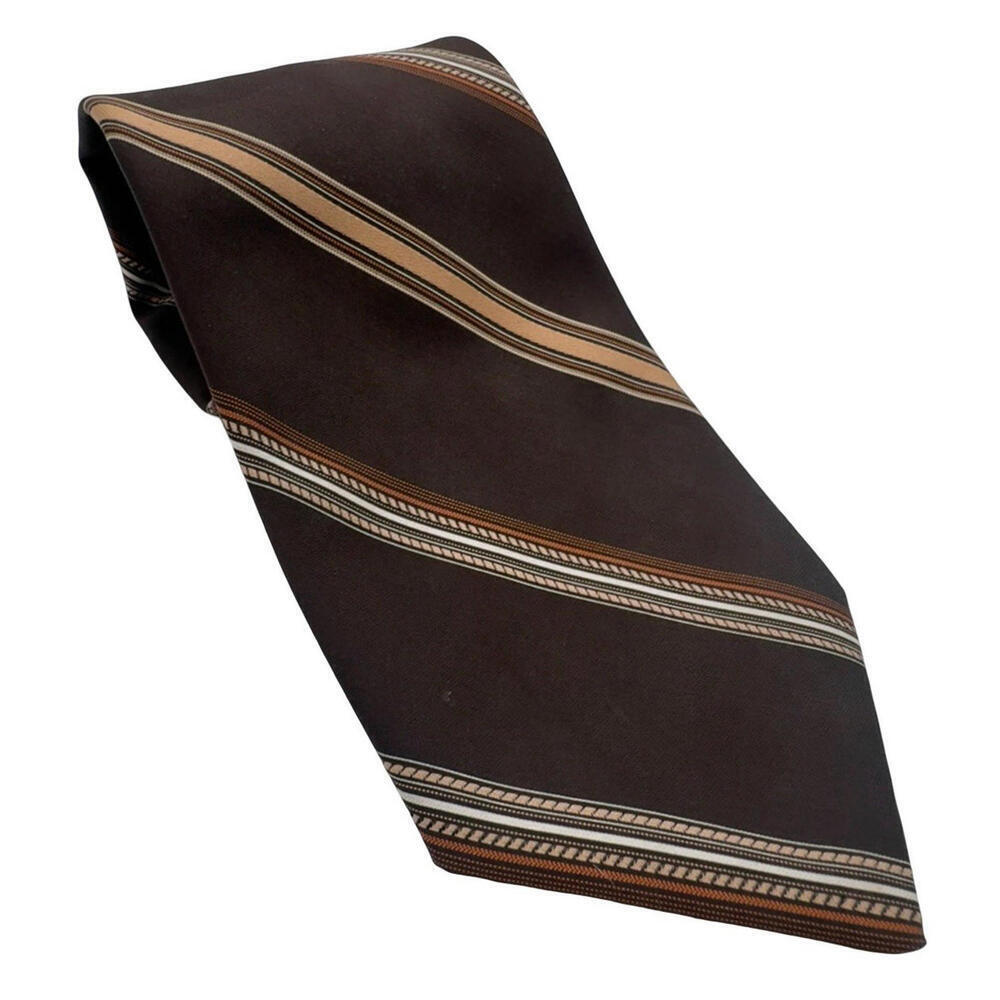 Yves Saint Laurent Vintage Neck Tie Striped Geometric Brown